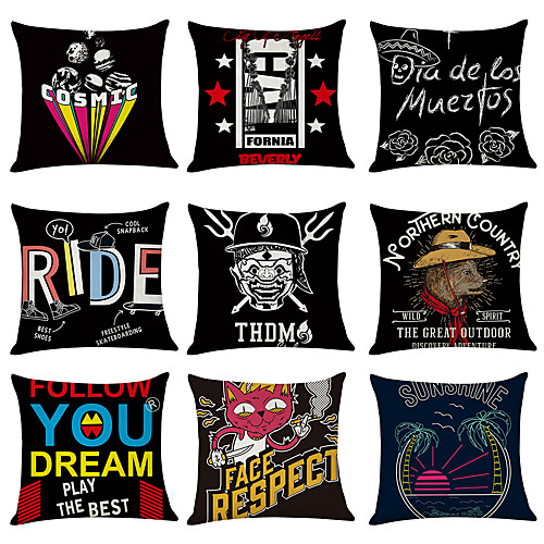 

9 pcs Linen Pillow Cover, Character Casual Modern Square Traditional Classic