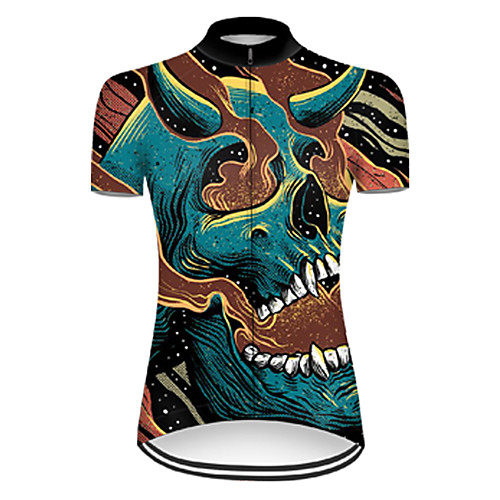 

21Grams Women's Short Sleeve Cycling Jersey Summer Nylon Polyester Green / Yellow Gradient Sugar Skull 3D Bike Jersey Top Mountain Bike MTB Road Bike Cycling Ultraviolet Resistant Quick Dry Breathable