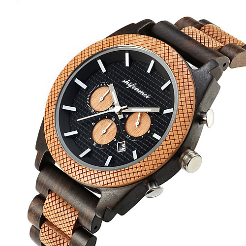 

Men's Sport Watch Quartz Vintage Style Wood Wooden Analog Fashion Cool - Brown Coffee
