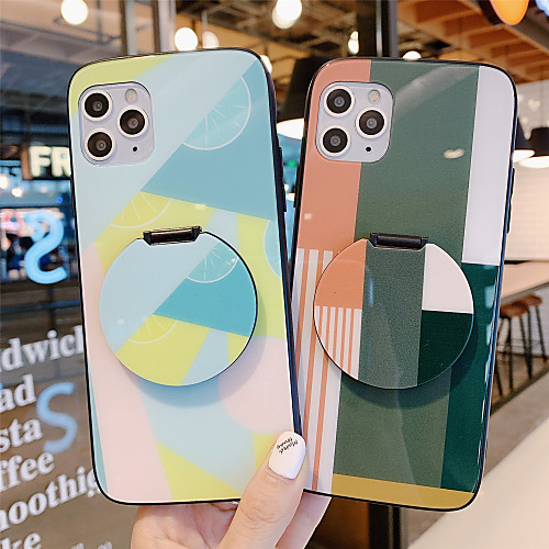 

Mirror Holder Tempered Glass Phone Case Fruit Pattern for Apple iPhone Case 11 Pro Max X XR XS Max 8 Plus 7 Plus 6 Plus SE(2020) Curve Back Cover