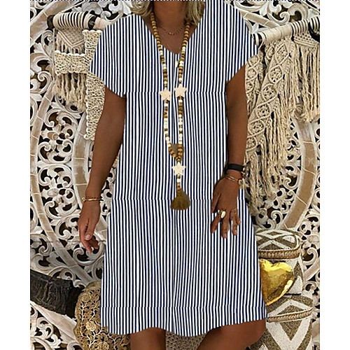 

Women's A-Line Dress Knee Length Dress - Short Sleeves Striped Summer Work 2020 Black Blue Purple Gray S M L XL XXL XXXL XXXXL XXXXXL