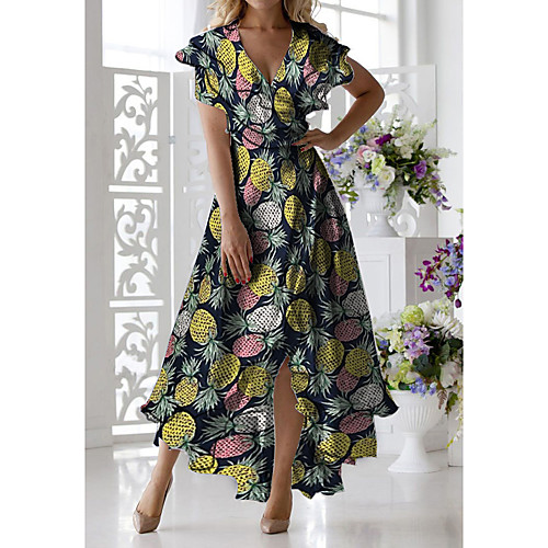 

Women's A-Line Dress Midi Dress - Short Sleeves Floral Print Summer Casual Daily 2020 Blue M L XL XXL XXXL