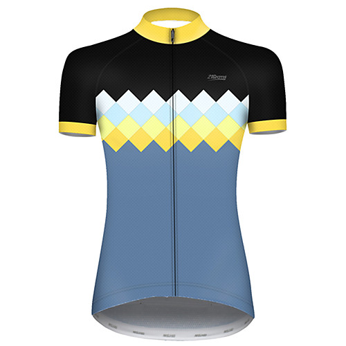 

21Grams Women's Short Sleeve Cycling Jersey Summer Nylon Polyester BlueYellow Plaid Checkered Patchwork Bike Jersey Top Mountain Bike MTB Road Bike Cycling Ultraviolet Resistant Quick Dry Breathable