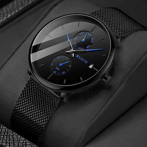 

WLISTH Men's Steel Band Watches Quartz Modern Style Stainless Steel Black 30 m Water Resistant / Waterproof Calendar / date / day Cool Analog Fashion Cool - Blue Red Orange One Year Battery Life