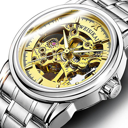 

WEISIKAI Men's Mechanical Watch Automatic self-winding Modern Style Stylish Stainless Steel Water Resistant / Waterproof Noctilucent Tourbillon Analog Casual Cool - White Black Gold