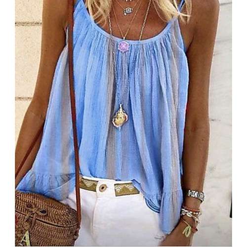 

Women's Blouse Tank Top Solid Colored Round Neck Boho Tops Blue Purple Yellow