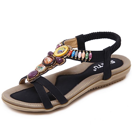 

Women's Sandals Summer Flat Heel Open Toe Boho Daily PU Black / Beige