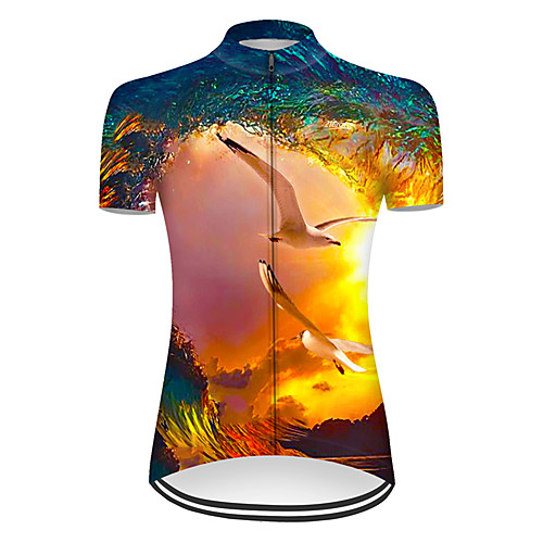 

21Grams Women's Short Sleeve Cycling Jersey Summer Nylon Polyester BlueYellow 3D Bird Bike Jersey Top Mountain Bike MTB Road Bike Cycling Ultraviolet Resistant Quick Dry Breathable Sports Clothing
