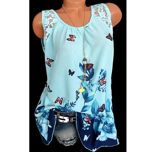

Women's Tank Top Graphic Round Neck Tops Loose White Yellow Blushing Pink
