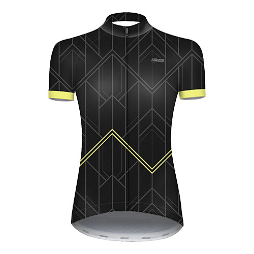 

21Grams Women's Short Sleeve Cycling Jersey Summer Nylon Polyester Black / Yellow Plaid Checkered Patchwork Bike Jersey Top Mountain Bike MTB Road Bike Cycling Ultraviolet Resistant Quick Dry