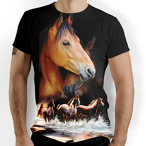 

Men's T shirt Shirt Graphic Animal Print Short Sleeve Daily Tops Basic Round Neck Black