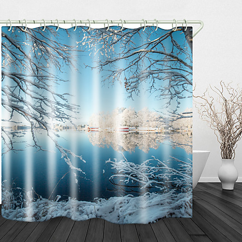 

Lake Snow Scene Digital Print Waterproof Fabric Shower Curtain for Bathroom Home Decor Covered Bathtub Curtains Liner Includes with Hooks 72 Inch