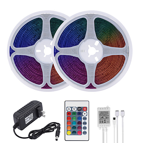 

32.8ft 10M LED Strip Lights RGB Tiktok Lights Waterproof 600LEDs SMD 2835 with 24 Keys IR Remote Controller and 100-240V Adapter for Home Bedroom Kitchen TV Back Lights DIY Deco
