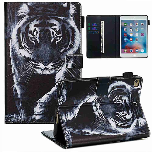

Case For Apple iPad Mini 3/2/1 / iPad Mini 4 / iPad Mini 5 Wallet / Card Holder / with Stand Full Body Cases Black and White Tiger PU Leather / TPU