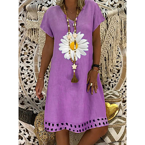 

Women's A-Line Dress Knee Length Dress - Short Sleeves Floral Summer Casual 2020 Blue Purple Yellow Khaki Gray S M L XL XXL XXXL XXXXL XXXXXL