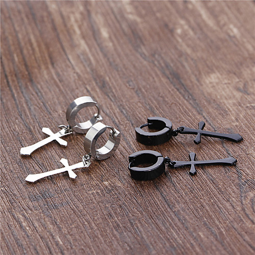 

Women's Hanging Cross Earrings Cross Luxury Trendy Fashion Modern Cool Stainless Steel Earrings Jewelry Black / Silver For Formal Prom Date Street Festival