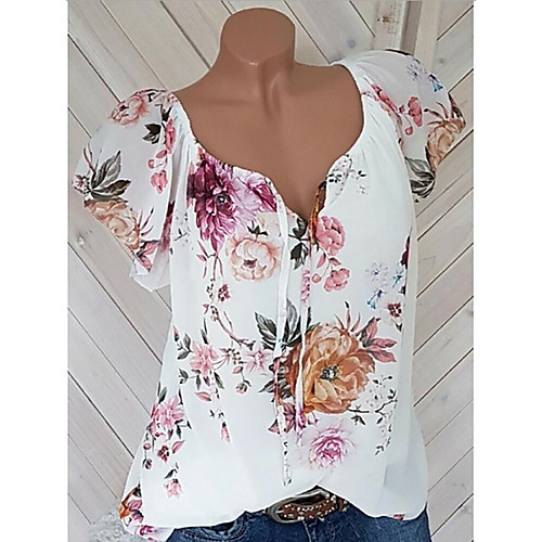 

Women's T shirt Graphic V Neck Tops White Red Yellow