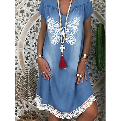 

Women's Shift Dress Knee Length Dress - Short Sleeves Animal Print Summer Casual Daily 2020 Blue M L XL XXL XXXL