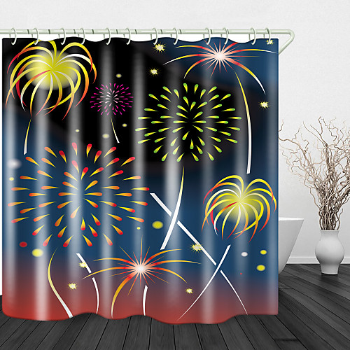 

Painted Beautiful Fireworks Digital Print Waterproof Fabric Shower Curtain for Bathroom Home Decor Covered Bathtub Curtains Liner Includes with Hooks