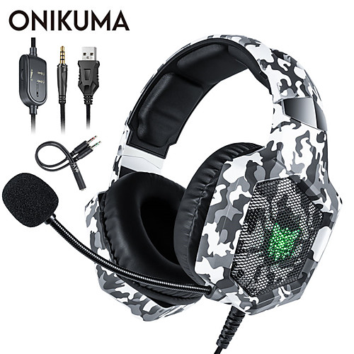 

ONIKUMA K8 PS4 Camouflage Gaming Headset Casque Wired PC PUBG Gamer Stereo Gaming Headphones with Microphone LED Lights for XBox One Laptop Tablet