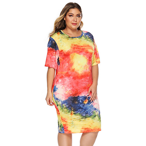 

Women's Plus Size T Shirt Dress Knee Length Dress - Short Sleeves Rainbow Summer Casual Chinoiserie 2020 Rainbow XL XXL XXXL XXXXL
