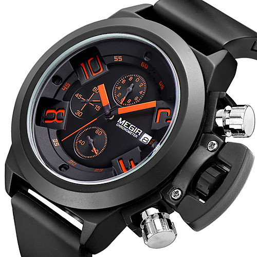 

MEGIR Men's Sport Watch Quartz Modern Style Sporty Silicone Black / White 30 m Calendar / date / day Chronograph Noctilucent Analog Fashion Cool - White Black Two Years Battery Life / Large Dial