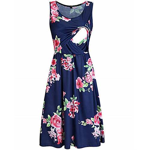 

Women's Strap Dress Knee Length Dress - Sleeveless Print Summer Casual Chinoiserie 2020 White Blue Light Blue S M L XL XXL