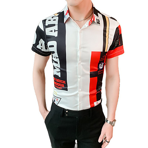 

Men's Geometric Print Shirt Sexy Street chic Daily Going out White / Black