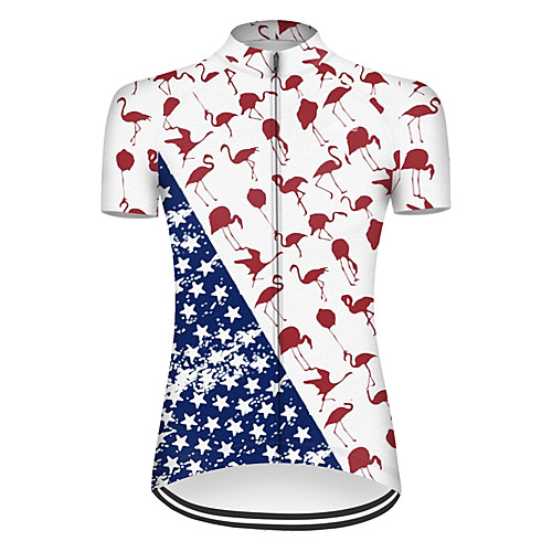 

21Grams Women's Short Sleeve Cycling Jersey Summer Nylon Polyester BlueWhite Flamingo American / USA USA Bike Jersey Top Mountain Bike MTB Road Bike Cycling Ultraviolet Resistant Quick Dry Breathable