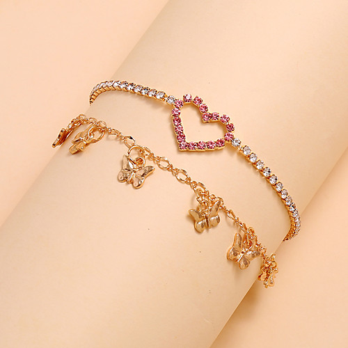 

Leg Chain Simple Classic Trendy Women's Body Jewelry For Gift Holiday Hollow Out Imitation Diamond Alloy Heart Butterfly Gold 2pcs