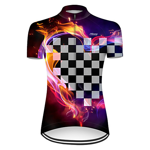 

21Grams Women's Short Sleeve Cycling Jersey Summer Nylon Polyester Black / Yellow Plaid Checkered Gradient 3D Bike Jersey Top Mountain Bike MTB Road Bike Cycling Ultraviolet Resistant Quick Dry