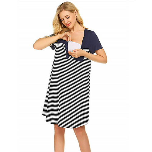 

Women's A-Line Dress Knee Length Dress - Short Sleeves Striped Summer Casual Chinoiserie 2020 Black Navy Blue S M L XL XXL