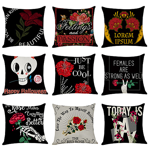 

9 pcs Linen Pillow Cover, Alphabet Floral Linen Casual Modern Square Traditional Classic