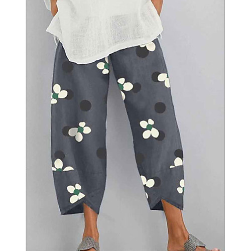 

Women's Basic Daily Loose Chinos Pants - Floral Drawstring Navy Blue Gray S / M / L
