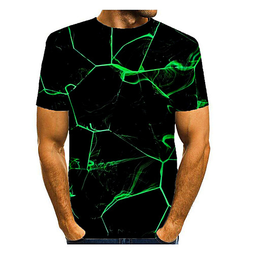 

Men's T shirt Shirt Galaxy Graphic Optical Illusion Print Short Sleeve Daily Tops Basic Round Neck Green