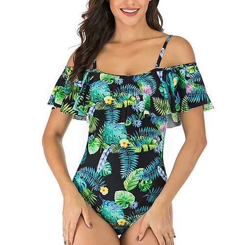 

Women's One Piece Swimsuit Geometric Green White Black Swimwear Bathing Suits