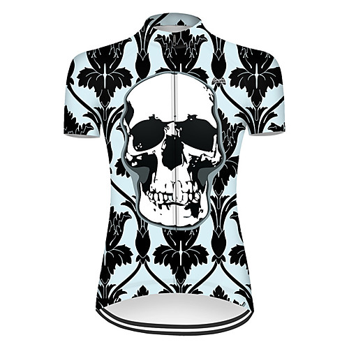 

21Grams Women's Short Sleeve Cycling Jersey Nylon Polyester Black / Green Novelty Skull Floral Botanical Bike Jersey Top Mountain Bike MTB Road Bike Cycling Breathable Quick Dry Ultraviolet Resistant