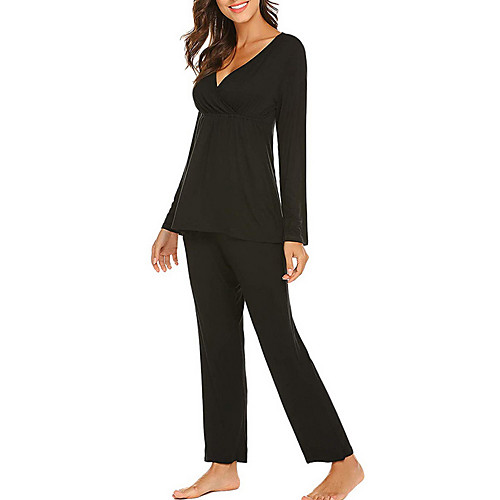 

Women's Deep V Suits Pajamas Solid Colored