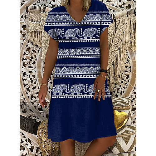 

Women's Shift Dress Knee Length Dress - Short Sleeves Animal Print Summer Casual Daily 2020 Navy Blue M L XL XXL XXXL