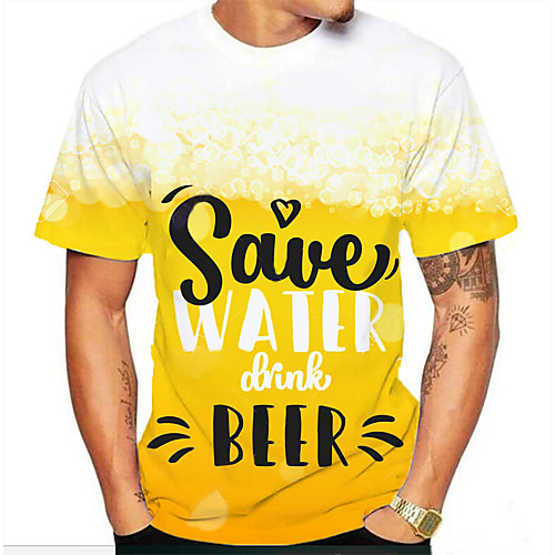 

Men's T shirt Shirt Graphic Beer Print Short Sleeve Daily Tops Round Neck Yellow