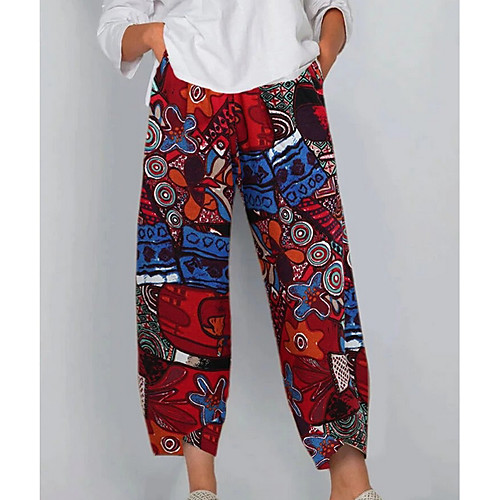 

Women's Basic Chinos Pants - Print Blue Red M / L / XL