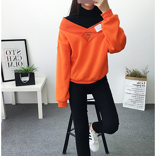 

Women's Sweatshirt Color Block Basic White Black Orange Beige One-Size