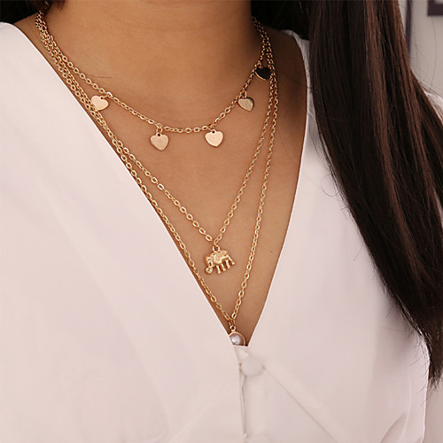 

Women's Pendant Necklace Necklace Layered Necklace Stacking Stackable Elephant Heart Simple Classic Rustic Trendy Imitation Pearl Chrome Gold 60 cm Necklace Jewelry 1pc For Anniversary Party Evening