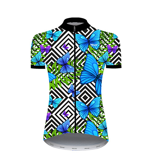 

21Grams Women's Short Sleeve Cycling Jersey Nylon Polyester Black / Blue Plaid / Checkered Butterfly Bike Jersey Top Mountain Bike MTB Road Bike Cycling Breathable Quick Dry Ultraviolet Resistant