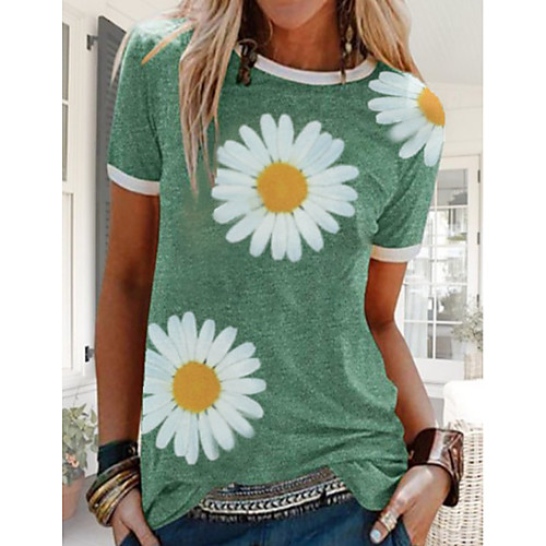 

Women's T shirt Floral Flower Sunflower Round Neck Tops Cotton Blue Red Yellow