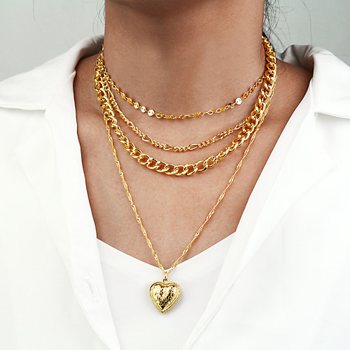 

Women's Pendant Necklace Necklace Layered Necklace Stacking Stackable Heart Classic Rustic Vintage Trendy Chrome Gold Silver 57 cm Necklace Jewelry 1pc For Anniversary Party Evening Street Beach