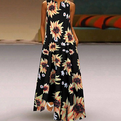 

Women's A-Line Dress Maxi long Dress - Sleeveless Floral Summer Casual 2020 Wine Black Blue S M L XL XXL XXXL XXXXL XXXXXL