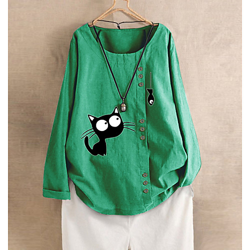 

Women's Blouse Shirt Cartoon Long Sleeve Round Neck Tops White Red Green