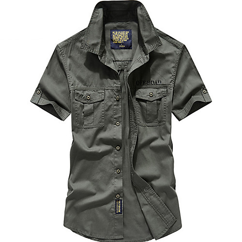 

Men's Shirt Solid Colored Short Sleeve Daily Tops Army Green Khaki Royal Blue