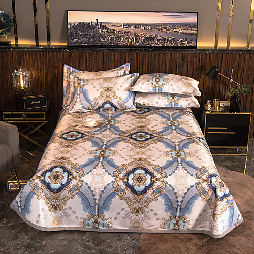 

Summer Mat - 3-Piece Set/ 1 Bed Sheet and 2 Pillowcases / Ultra Silky Soft Polyester / Luxury Palace Printed